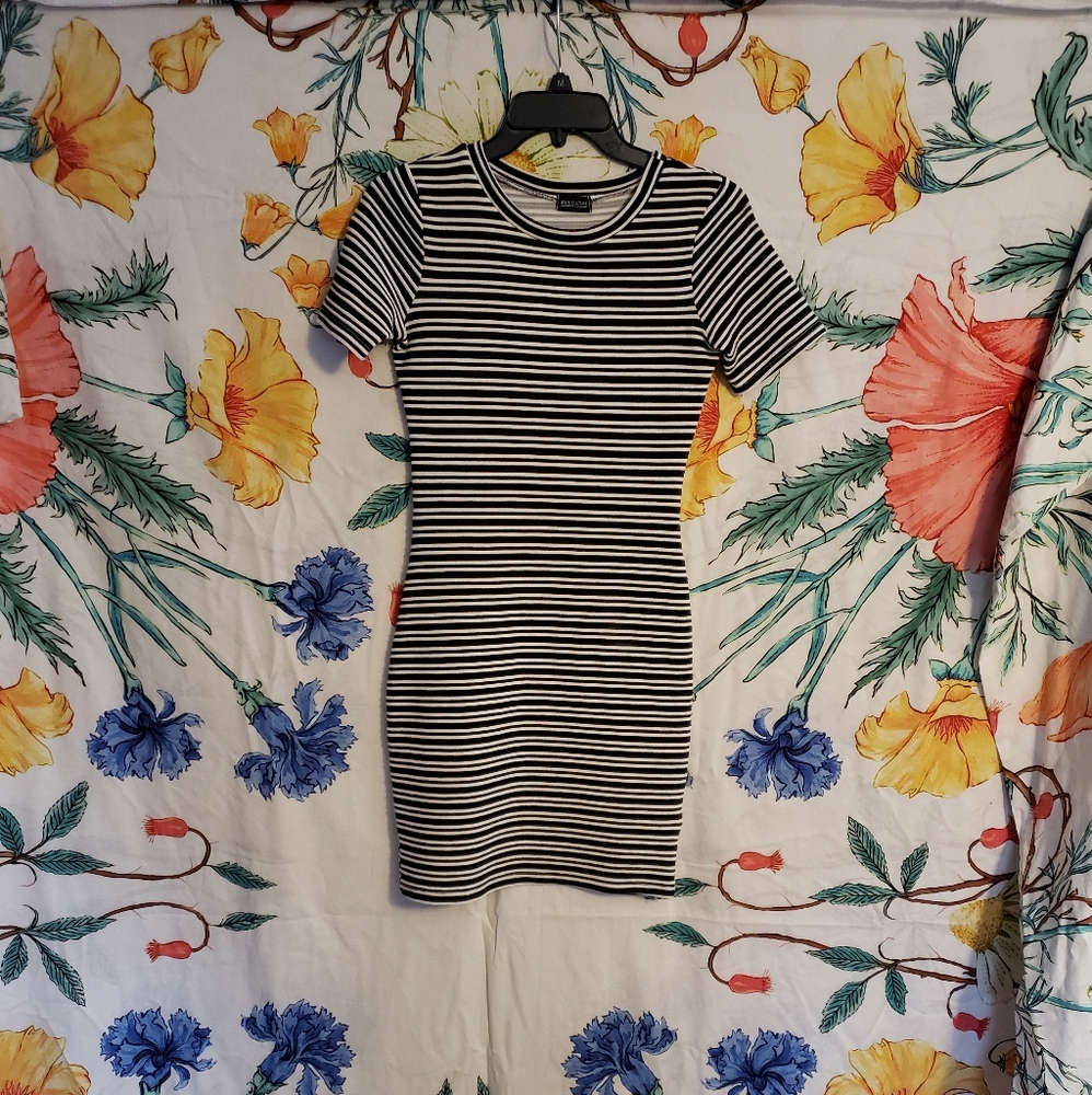 White and Black Striped T-shirt Dress